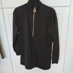 Michael  Michael Kors Tunic Black Sweater with Gold  Zipper Accent